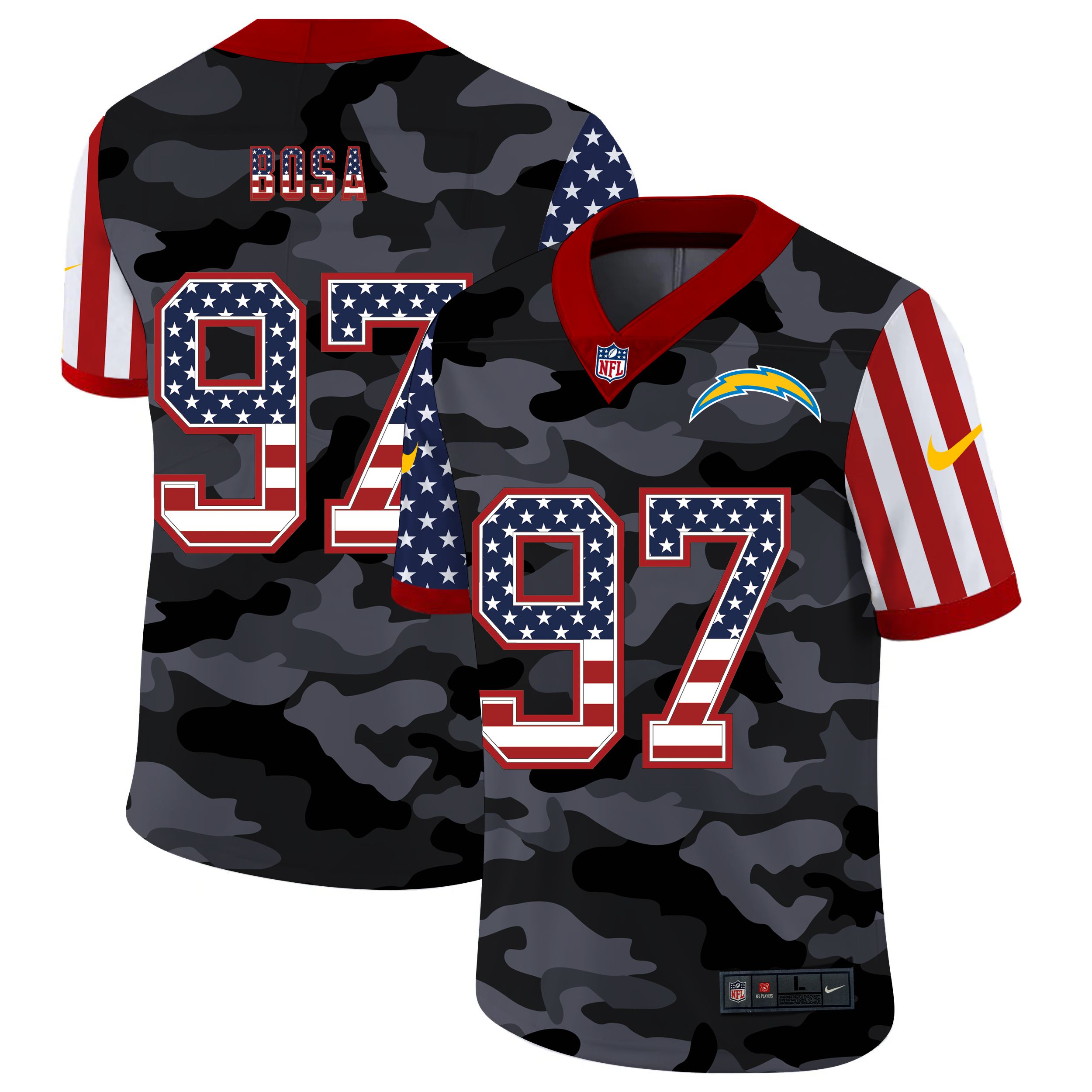 Men Los Angeles Chargers #97 Bosa 2020 Nike USA Camo Salute to Service Limited NFL Jerseys->green bay packers->NFL Jersey